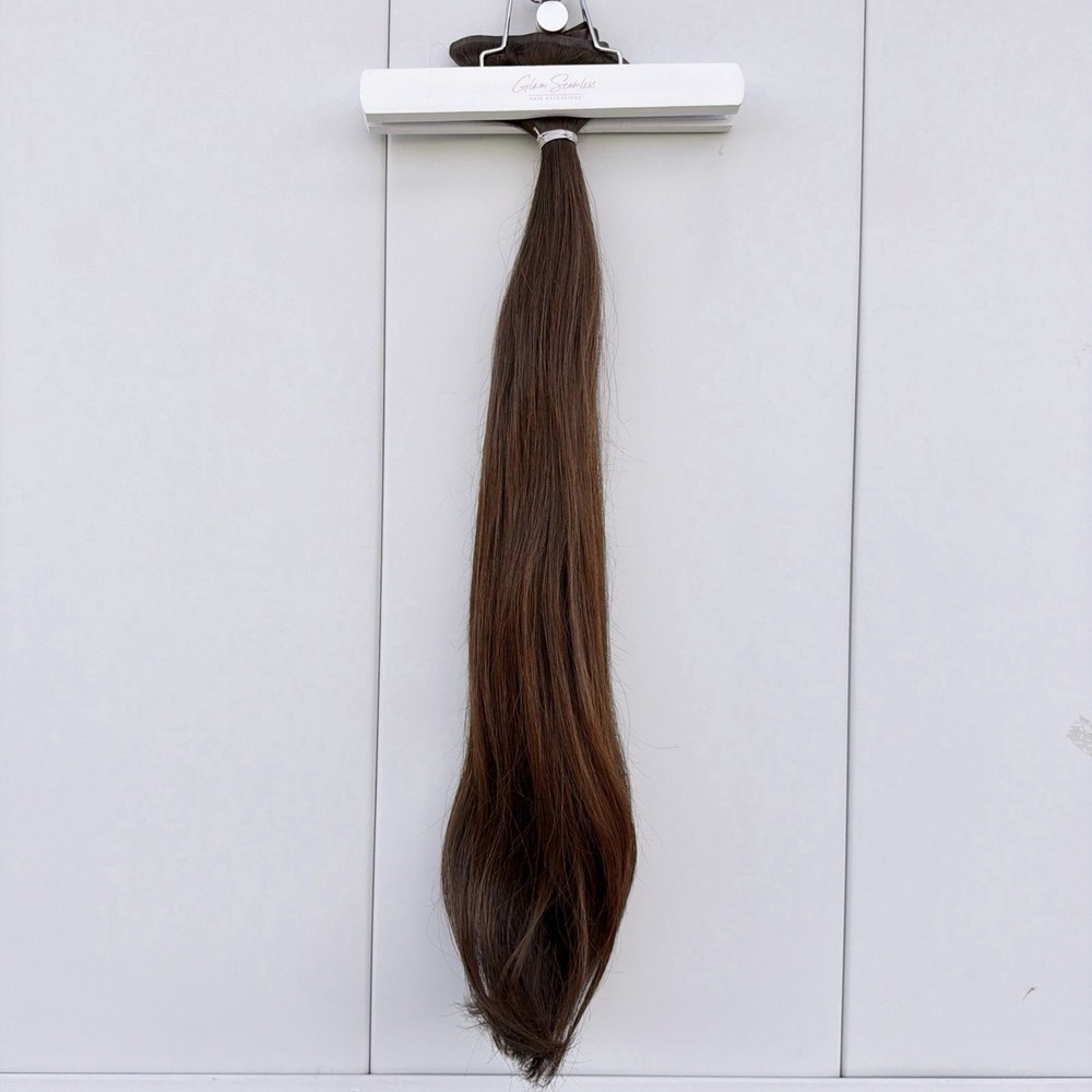 Glam Seamless 26" Invisi 7 Piece Clip Ins Chocolate Brown #3 NEW HUMAN REMY Hair